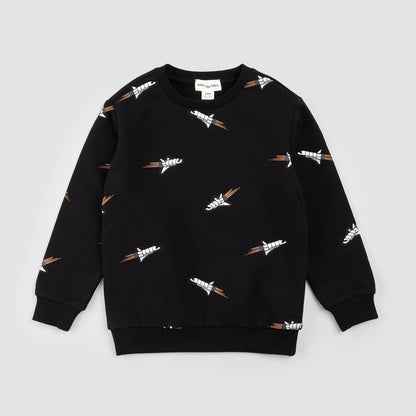 Space Shuttle Print on Black Sweatshirt