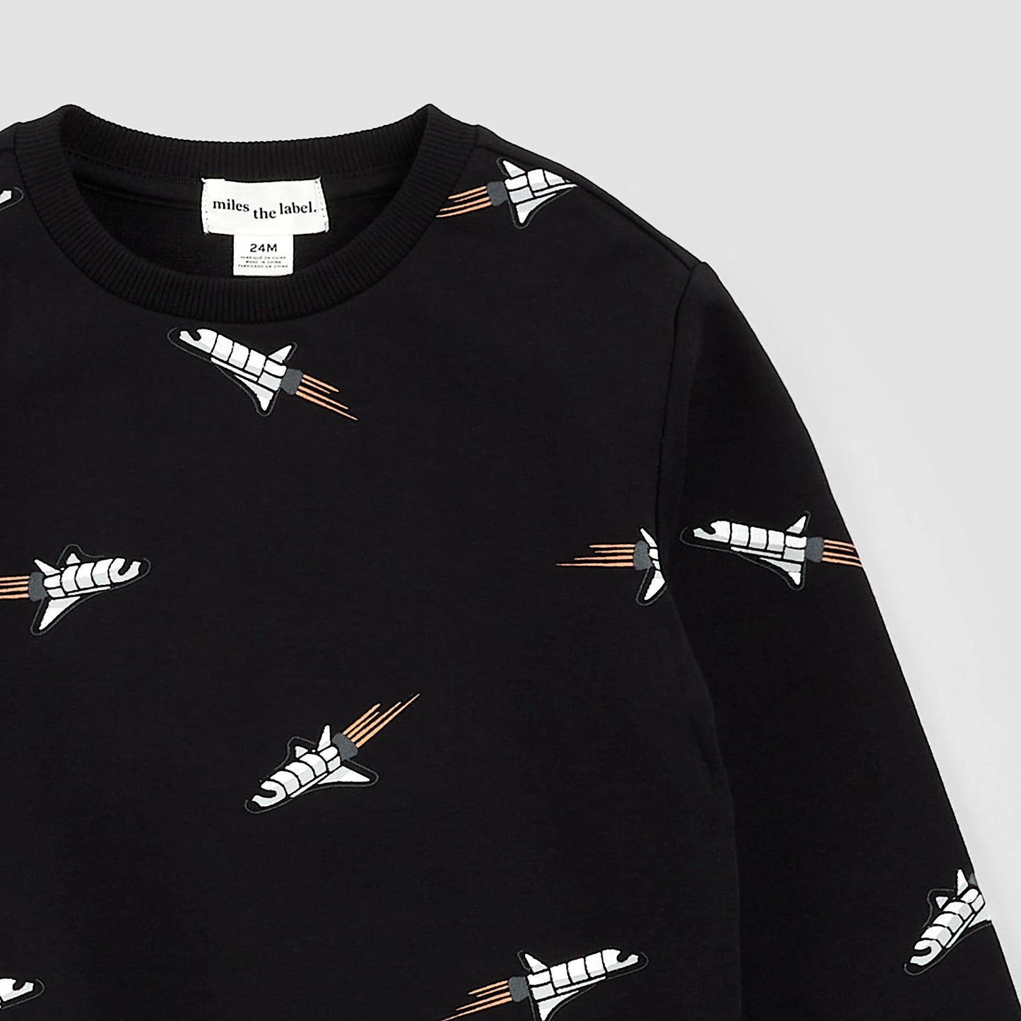 Space Shuttle Print on Black Sweatshirt