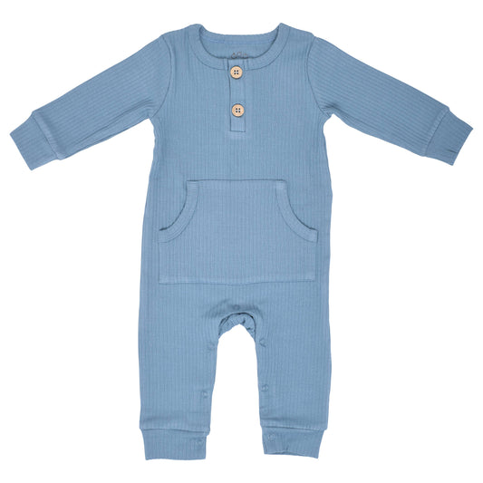 Storm Blue Baby Ribbed Playsuit with Pockets