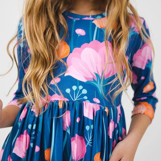 Poppies 3/4 Sleeve Pocket Twirl Dress