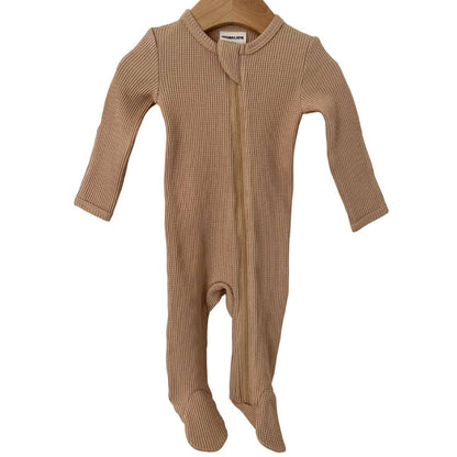 Organic Waffle Basic Zip Footie, Tan