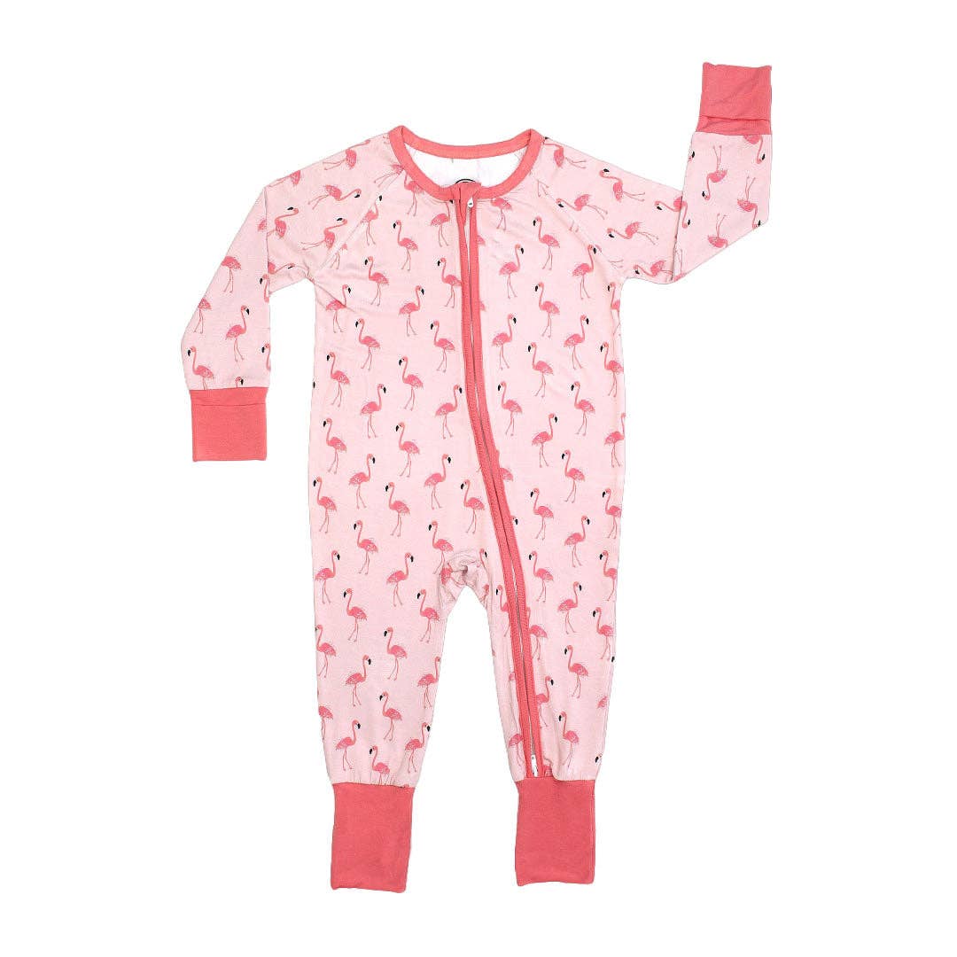 Fancy Flamingos Pink Bamboo Baby Pajamas Convertible Sleeper