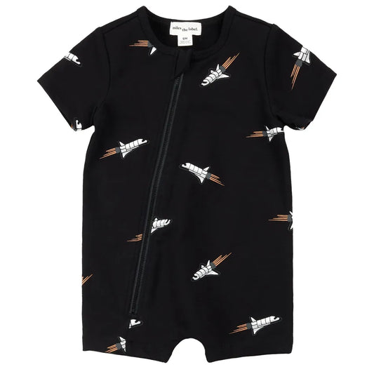 Space Shuttle Print on Black Romper