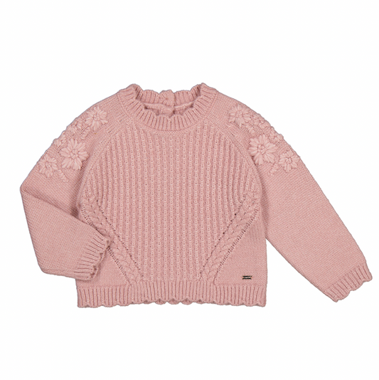 Pink Floral Embroidered Baby Sweater