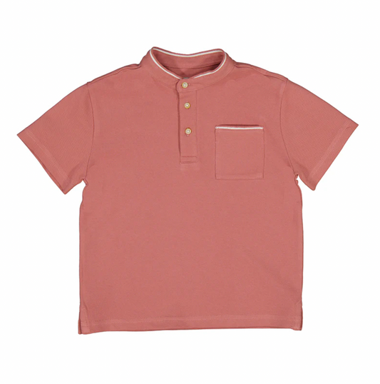 Collarless Children's Polo in Guava Red