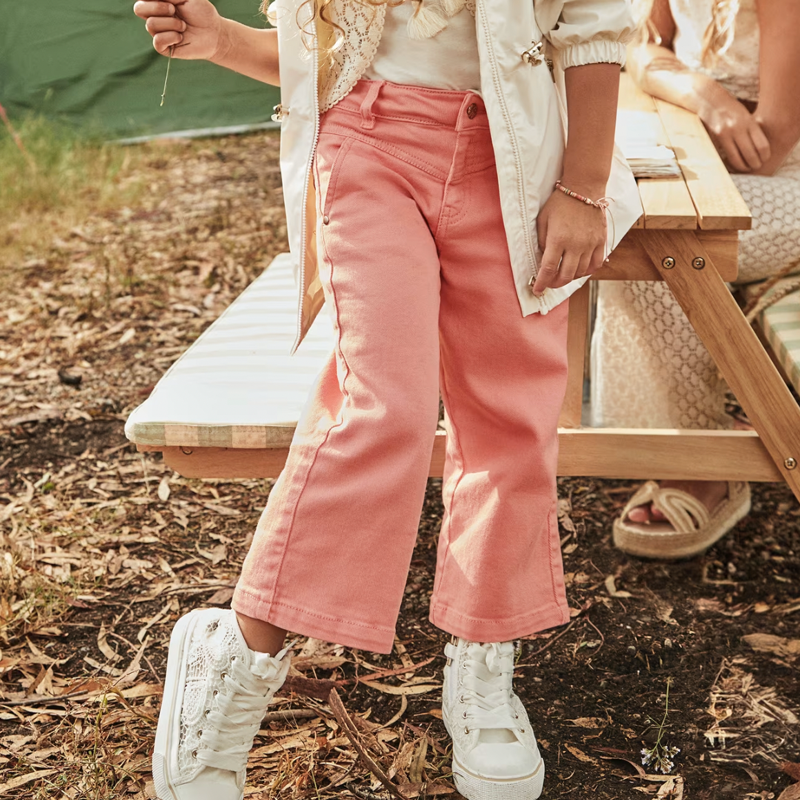 Salmon Cropped Twill Pants for Children