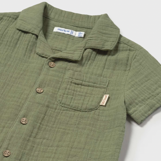 Green Muslin Button Down Shirt for Baby