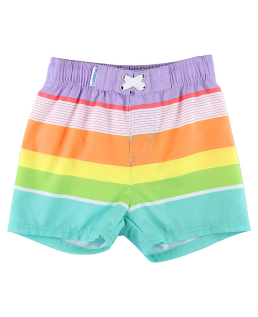 Boys Island Rainbow Multi-Stripe Swim Trunks